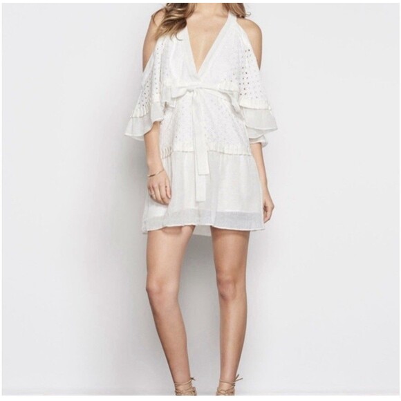 Stevie May Inhale Embroidery Belted Mini Dress Size Medium White Eyelet Boho - Picture 6 of 8